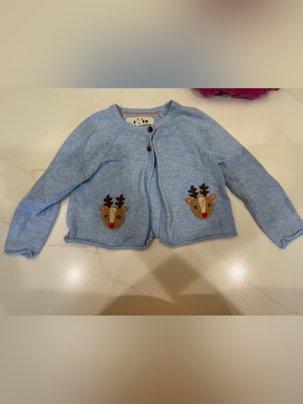 Mini Boden Light Blue Reindeer Knit Cardigan - Kids size 2-3
